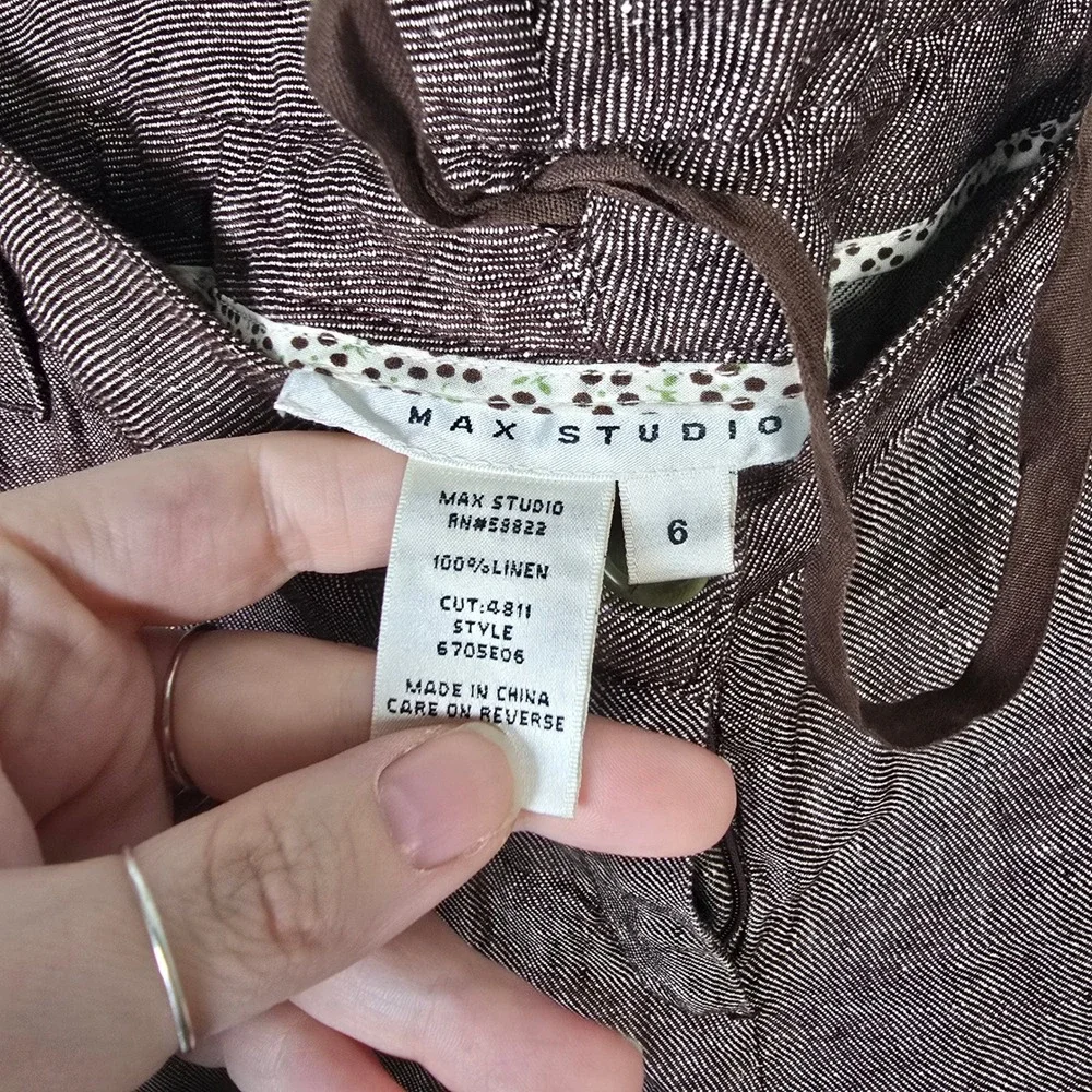 Max Studio Womens Brown 100%‎ Linen Wide Leg Cropped Pants Size 6 6705E06